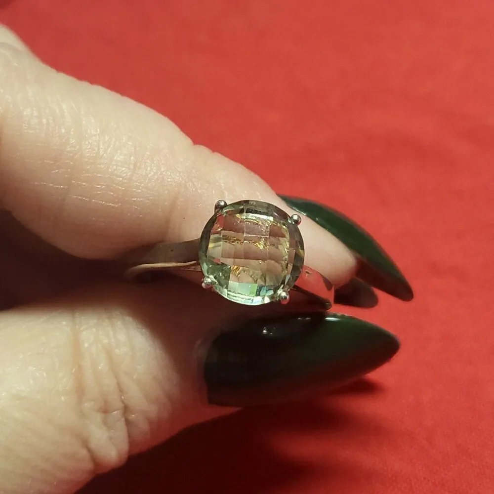 Natural Green Amethyst Sterling Silver Ring